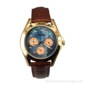 Custom Multi-functional Watch 3 ATM Water Resistant Rose Gold Lady Wrist Watch